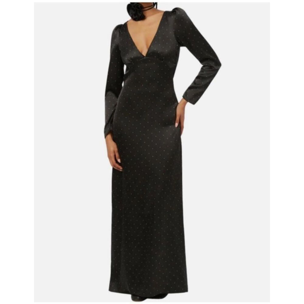 We Wore What Cowl Black Maxi Dress Polka Dot Size 4 NWT Gown